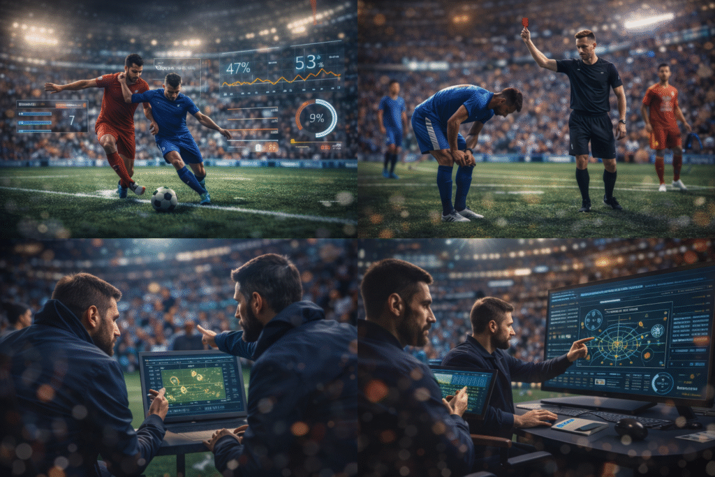 Trận đấu bóng đá với phân tích dữ liệu